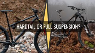 image showing a hardtail and full suspension mtb with words "hardtail or full suspension?"