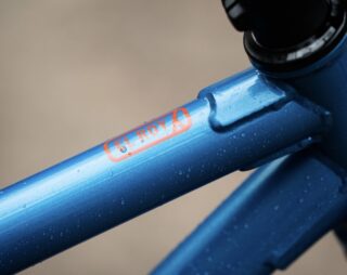 Detail image of the El Roy downtube, highlighting the Series 3 chromoly frame decal